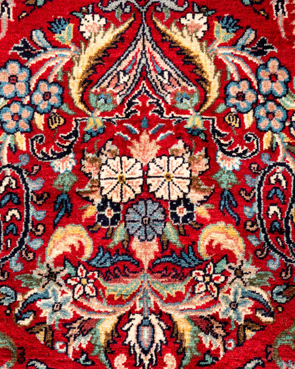 Pakistani One of a Kind Hand Knotted Traditional Oriental Red Round Area Rug For Sale