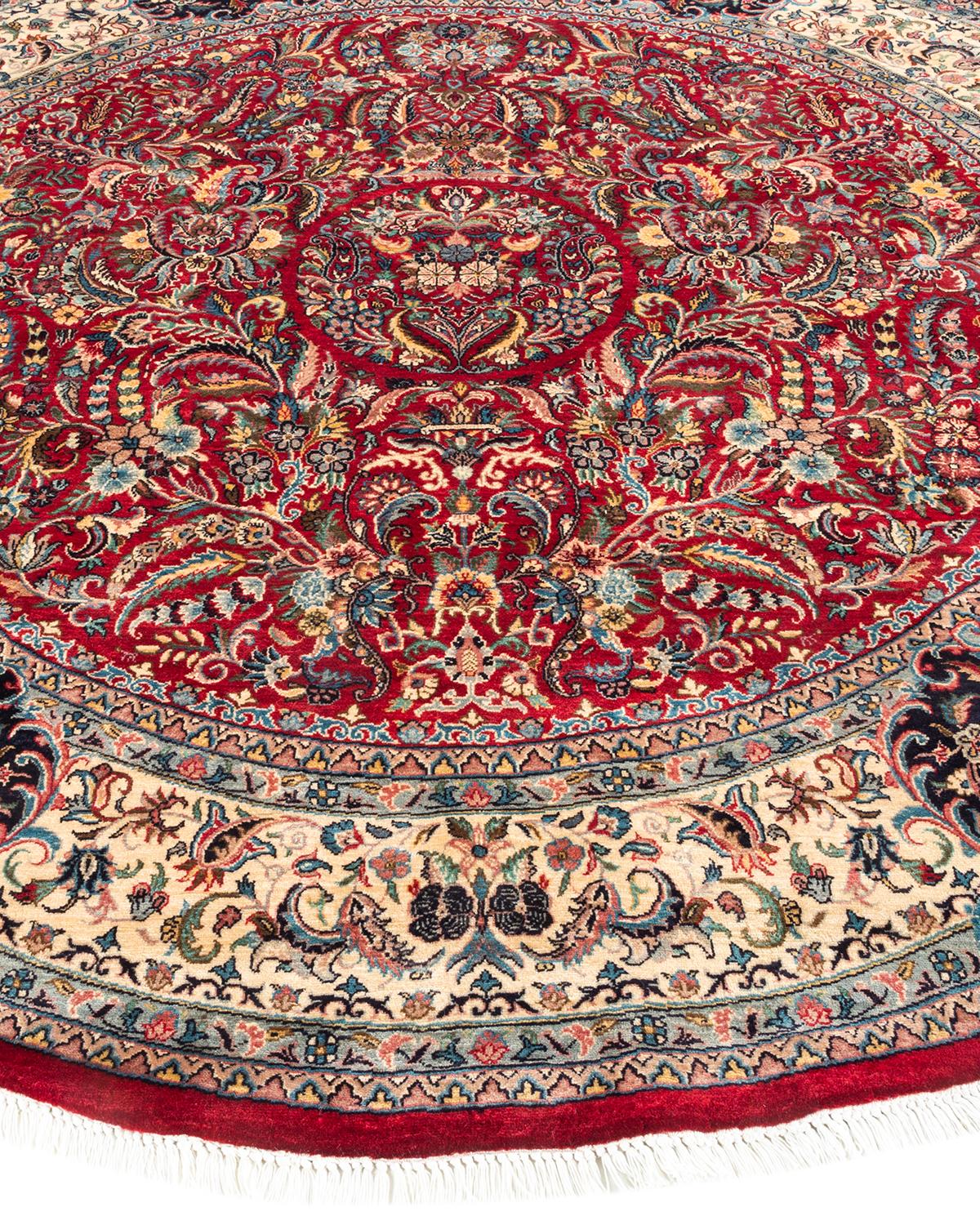 One of a Kind Hand Knotted Traditional Oriental Red Round Area Rug In New Condition For Sale In Norwalk, CT