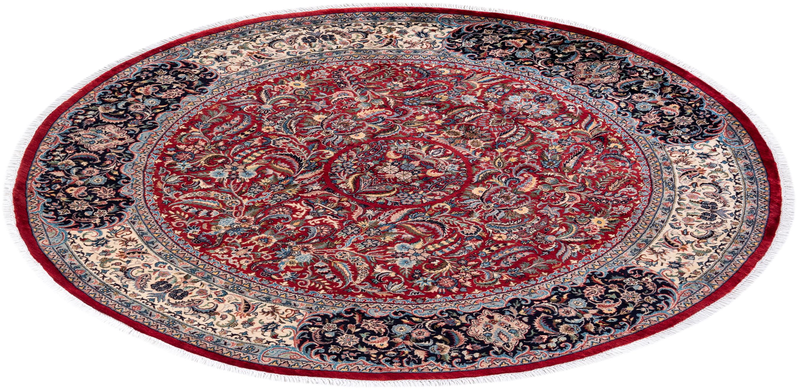 One of a Kind Hand Knotted Traditional Oriental Red Round Area Rug For Sale 2