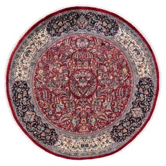 One of a Kind Hand Knotted Traditional Oriental Red Round Area Rug