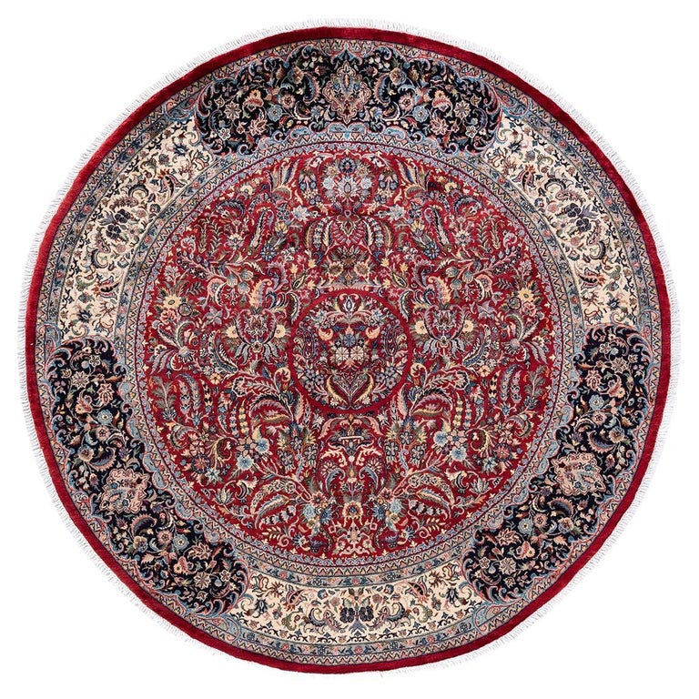 One of a Kind Hand Knotted Traditional Oriental Red Round Area Rug For ...