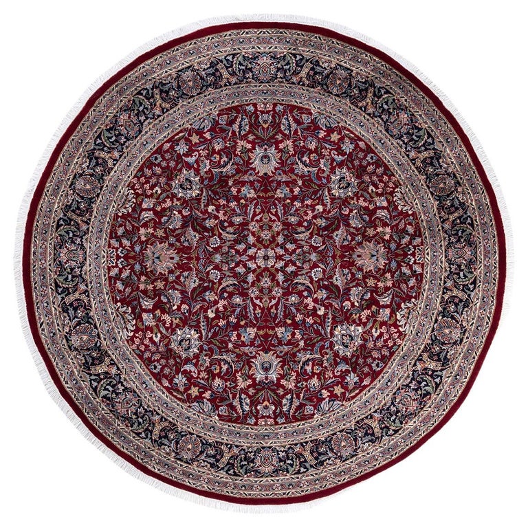One of a Kind Hand Knotted Traditional Oriental Red Round Area Rug For