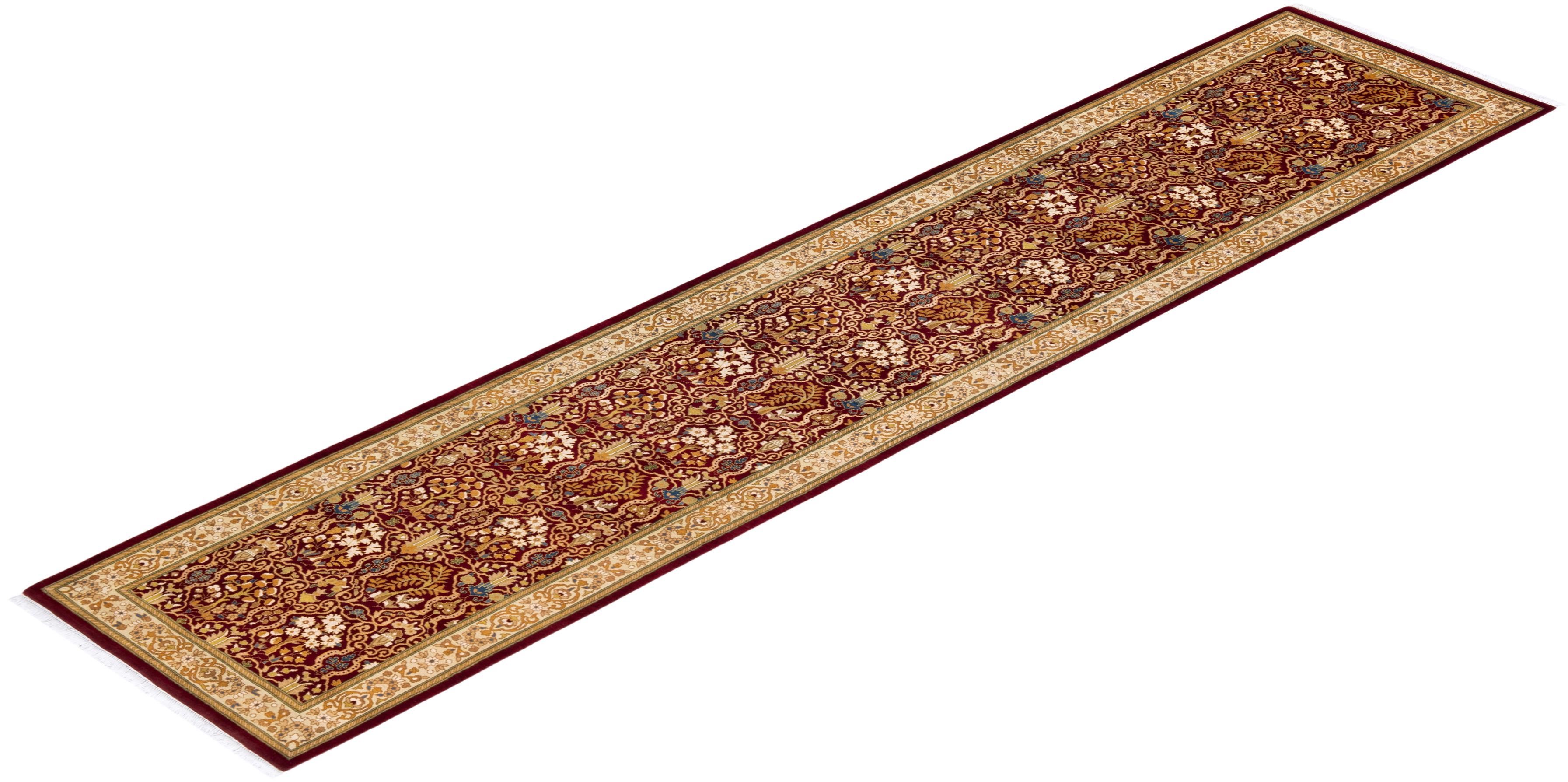 One of a Kind Hand Knotted Traditional Oriental Red Runner For Sale 2