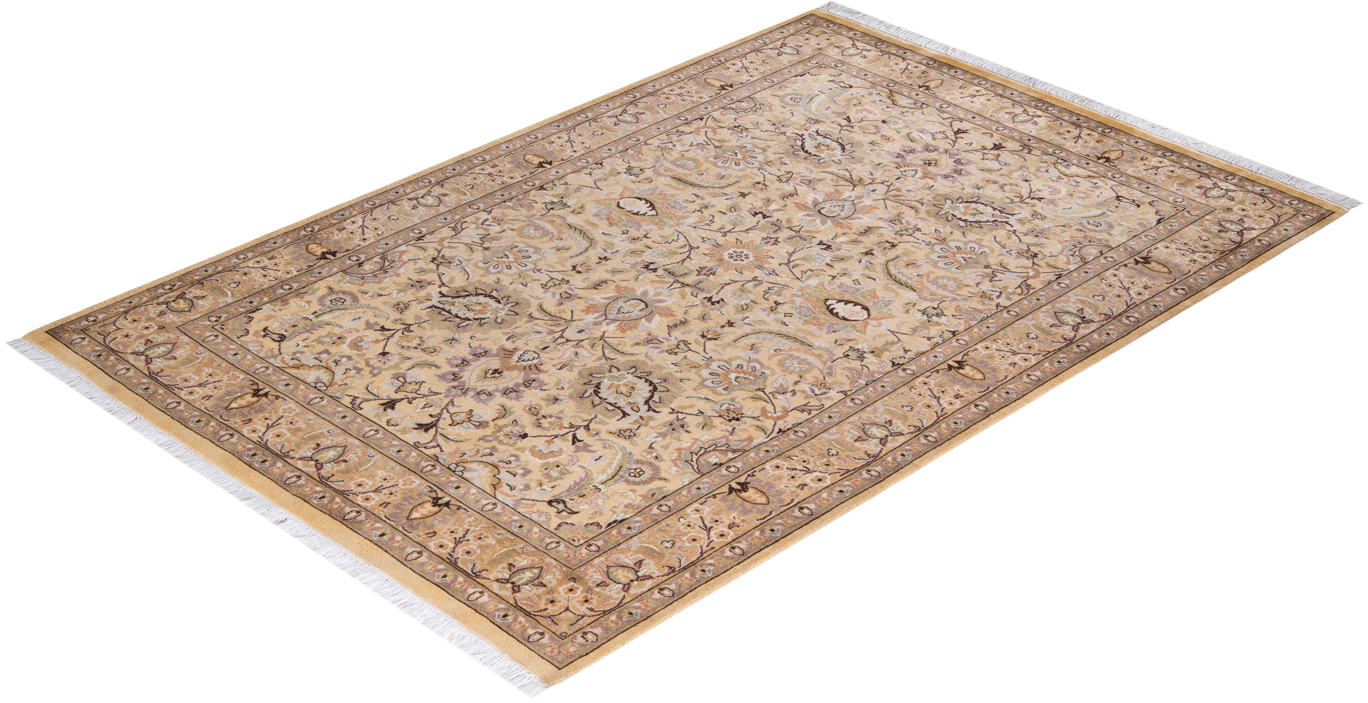One of a Kind Hand Knotted Traditional Oriental Yellow Area Rug For Sale 2