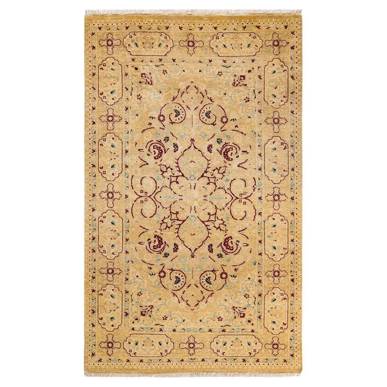 One of a Kind Hand Knotted Traditional Oriental Yellow Area Rug For ...