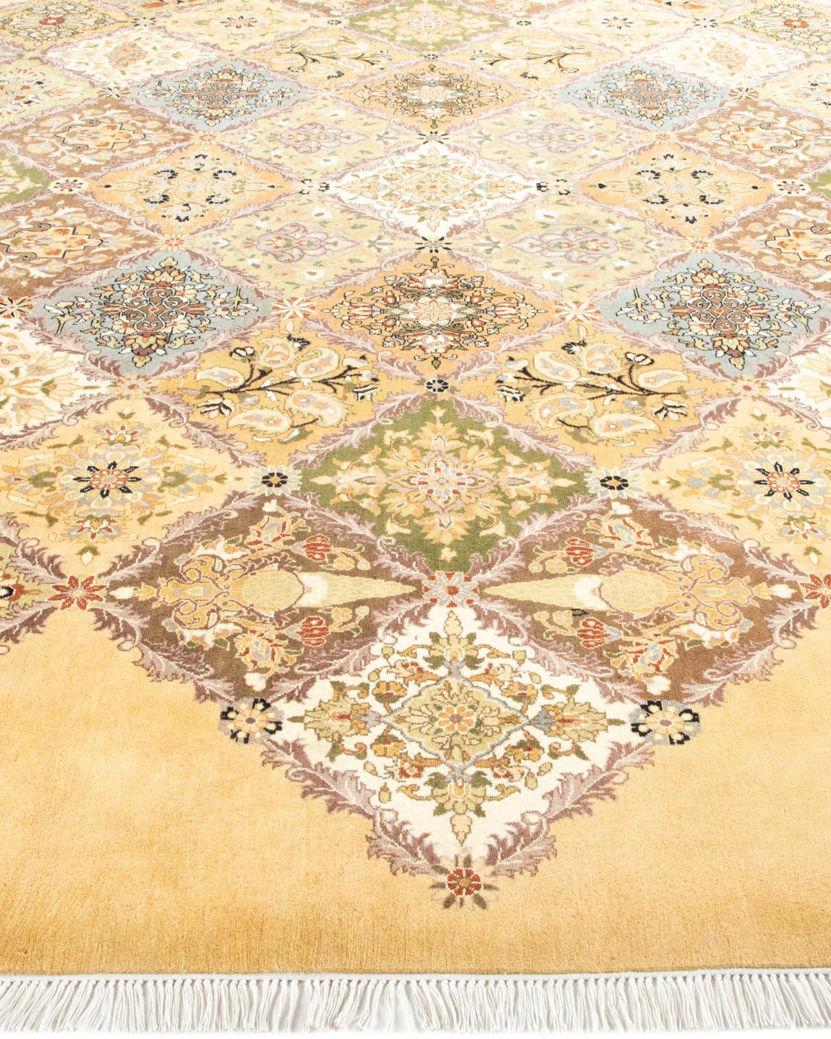 One of a Kind Hand Knotted Traditional Oriental Yellow Octagon Area Rug In New Condition For Sale In Norwalk, CT