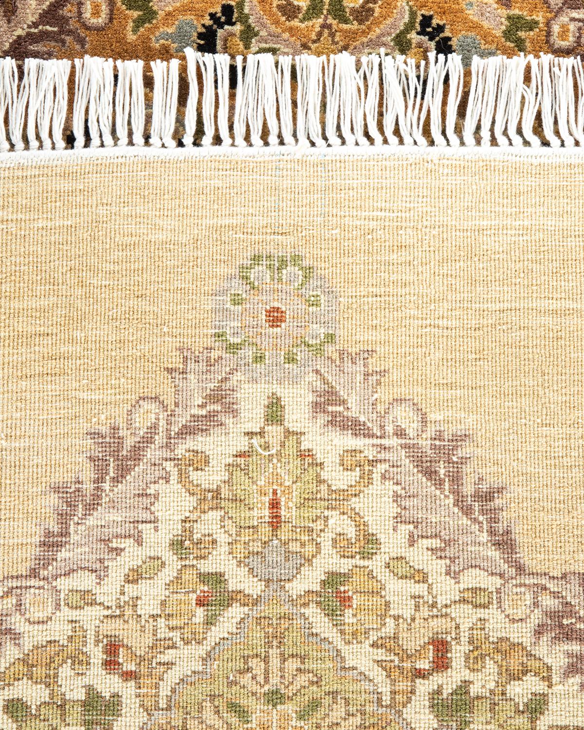 Contemporary One of a Kind Hand Knotted Traditional Oriental Yellow Octagon Area Rug For Sale