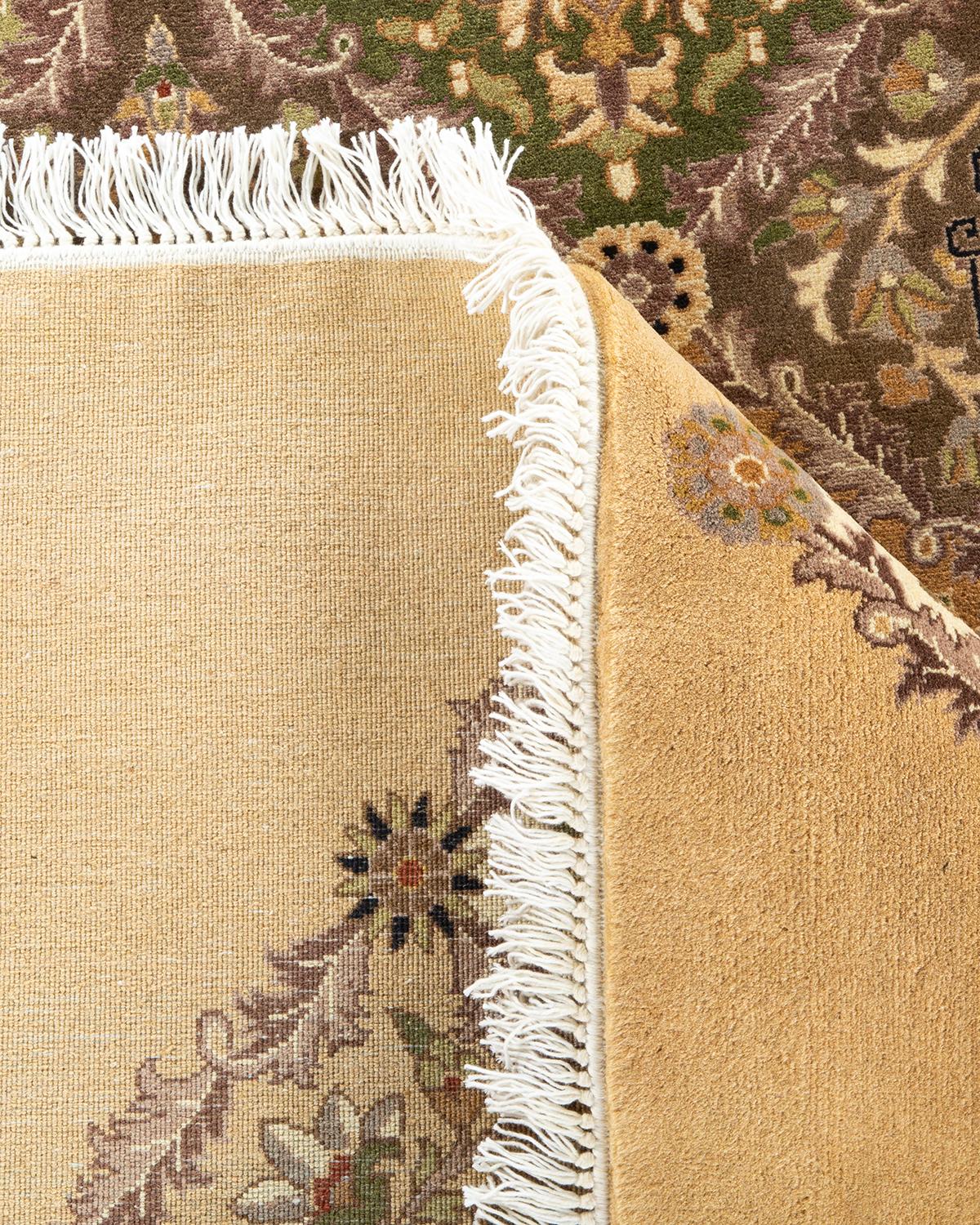 Contemporary One of a Kind Hand Knotted Traditional Oriental Yellow Octagon Area Rug For Sale