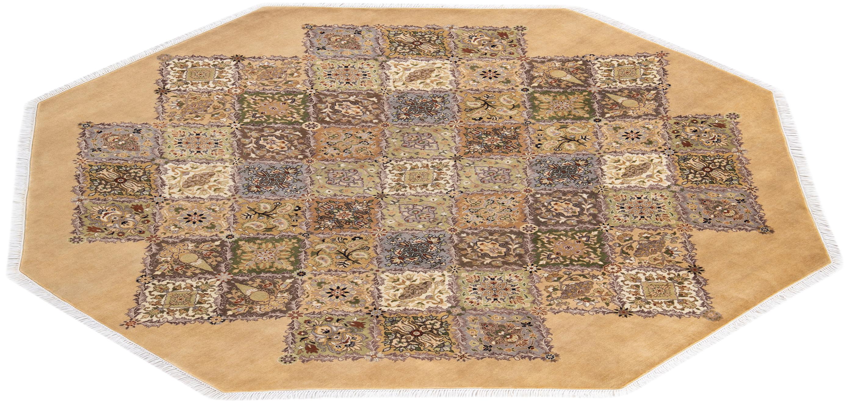 One of a Kind Hand Knotted Traditional Oriental Yellow Octagon Area Rug For Sale 1