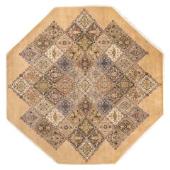 One of a Kind Hand Knotted Traditional Oriental Yellow Octagon Area Rug