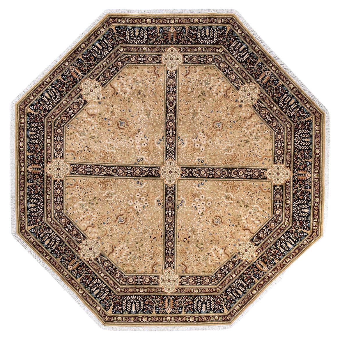 One of a Kind Hand Knotted Traditional Oriental Yellow Octagon Area Rug ...