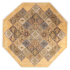 One of a Kind Hand Knotted Traditional Oriental Yellow Octagon Area Rug
