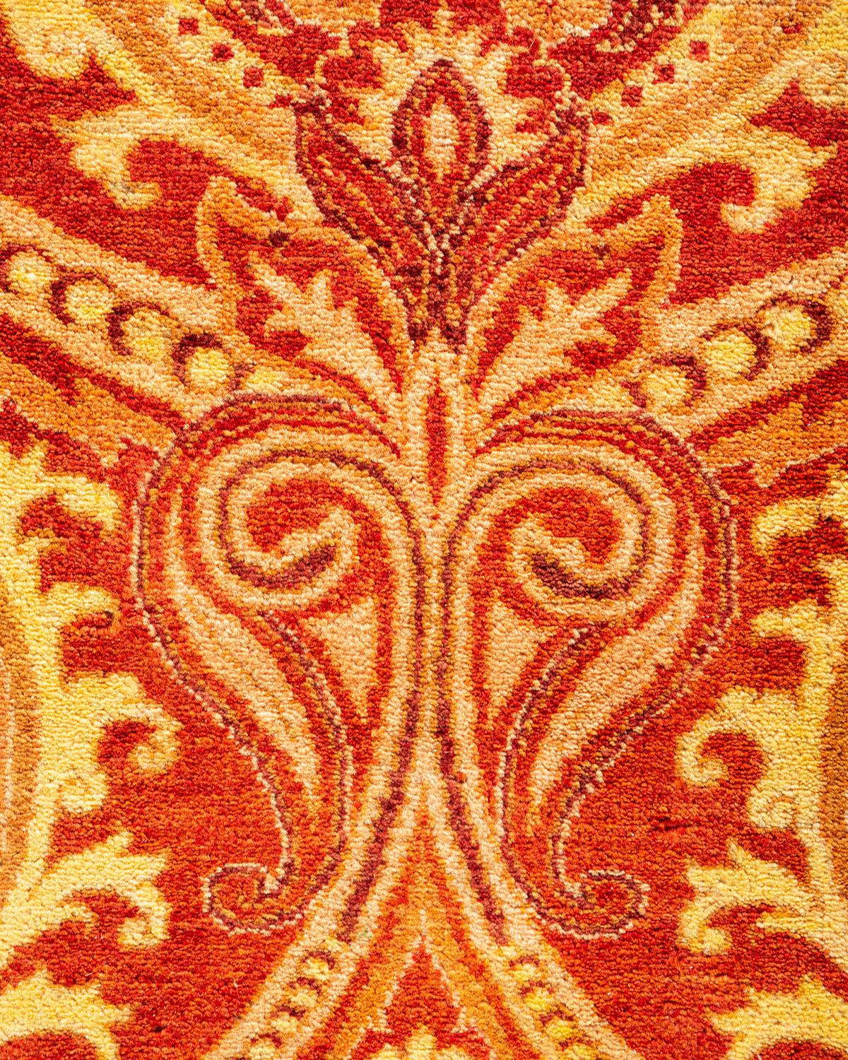 Pakistani One-of-a-kind Hand Knotted Traditional Paisley Mogul Red Area Rug For Sale