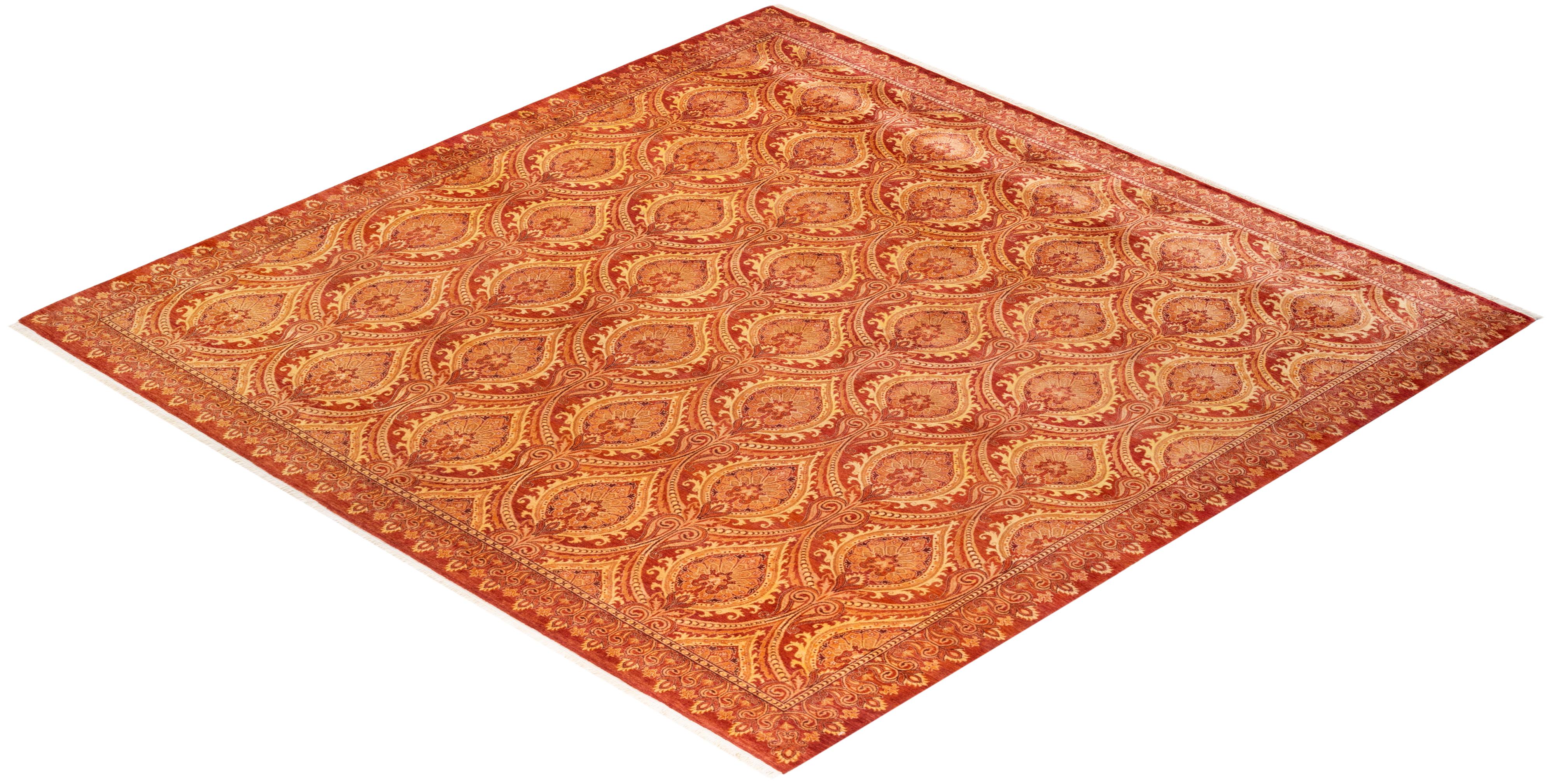 One-of-a-kind Hand Knotted Traditional Paisley Mogul Red Area Rug For Sale 2