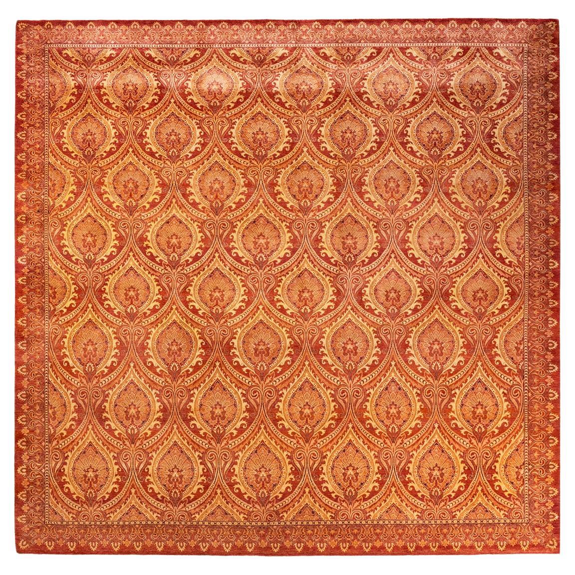 One-of-a-kind Hand Knotted Traditional Paisley Mogul Red Area Rug For Sale
