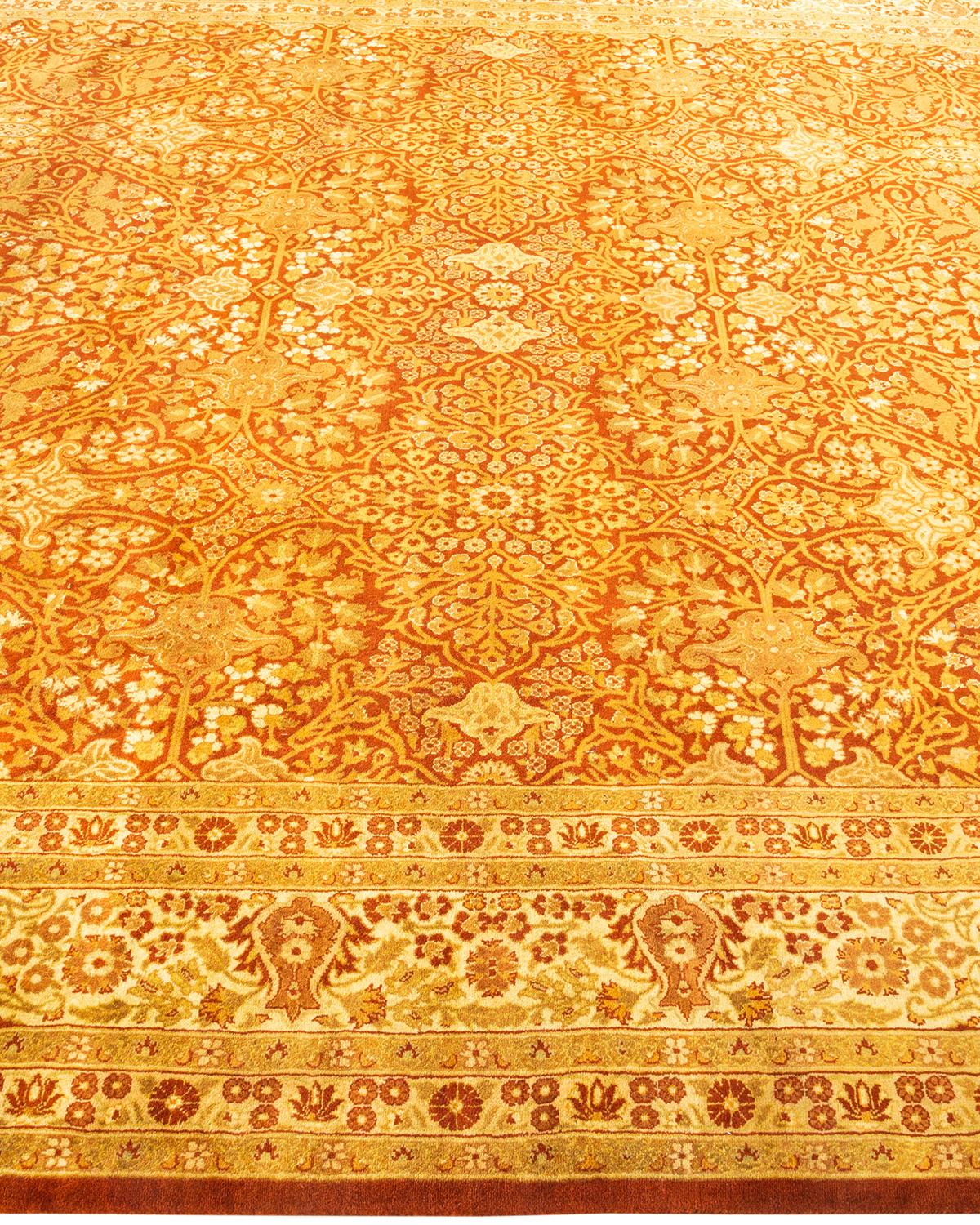 One-Of-A-Kind Hand Knotted Traditional Ro Mogul Orange Area Rug In New Condition For Sale In Norwalk, CT