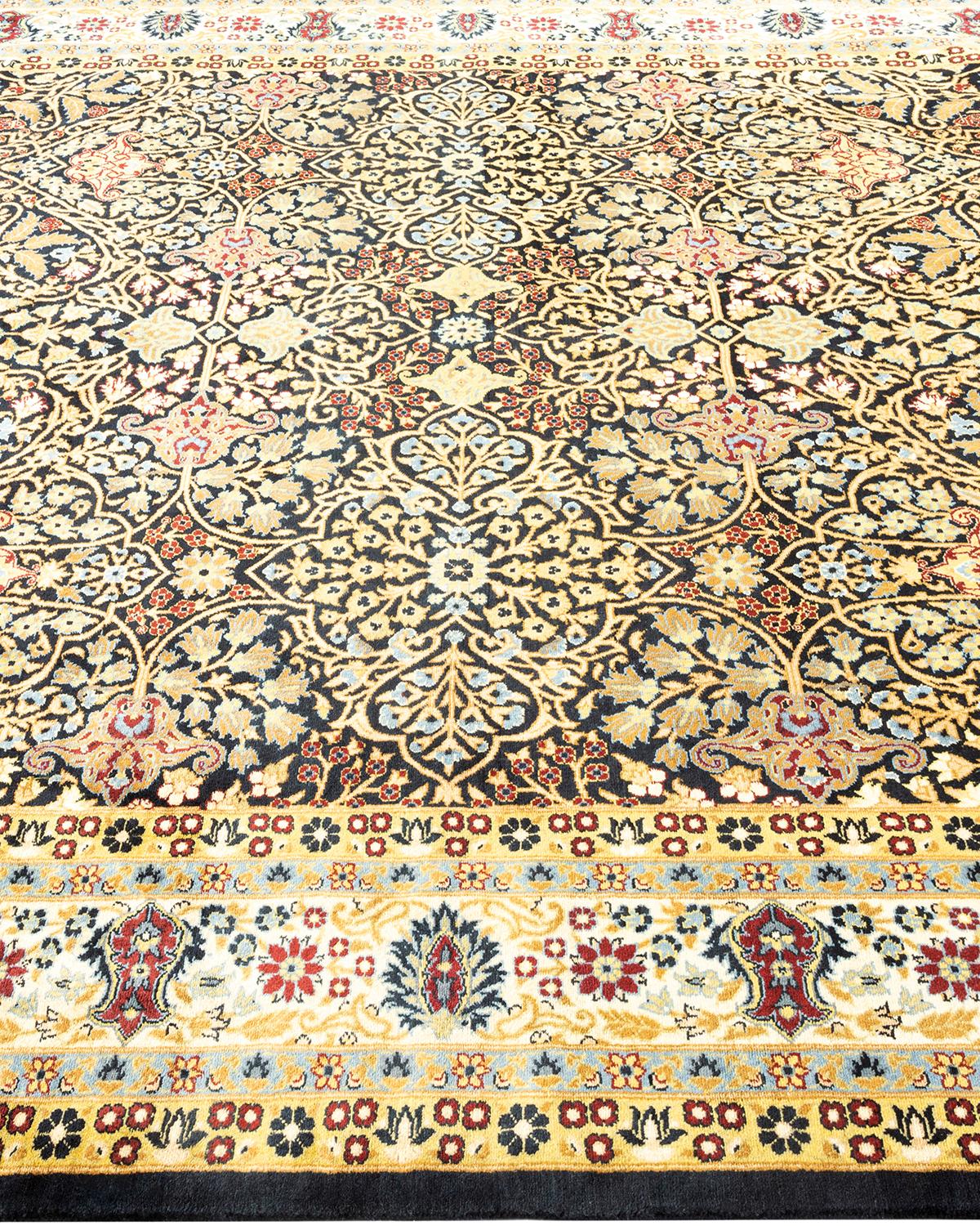 One-of-a-kind Hand Knotted Traditional Tribal Mogul Black Area Rug In New Condition For Sale In Norwalk, CT