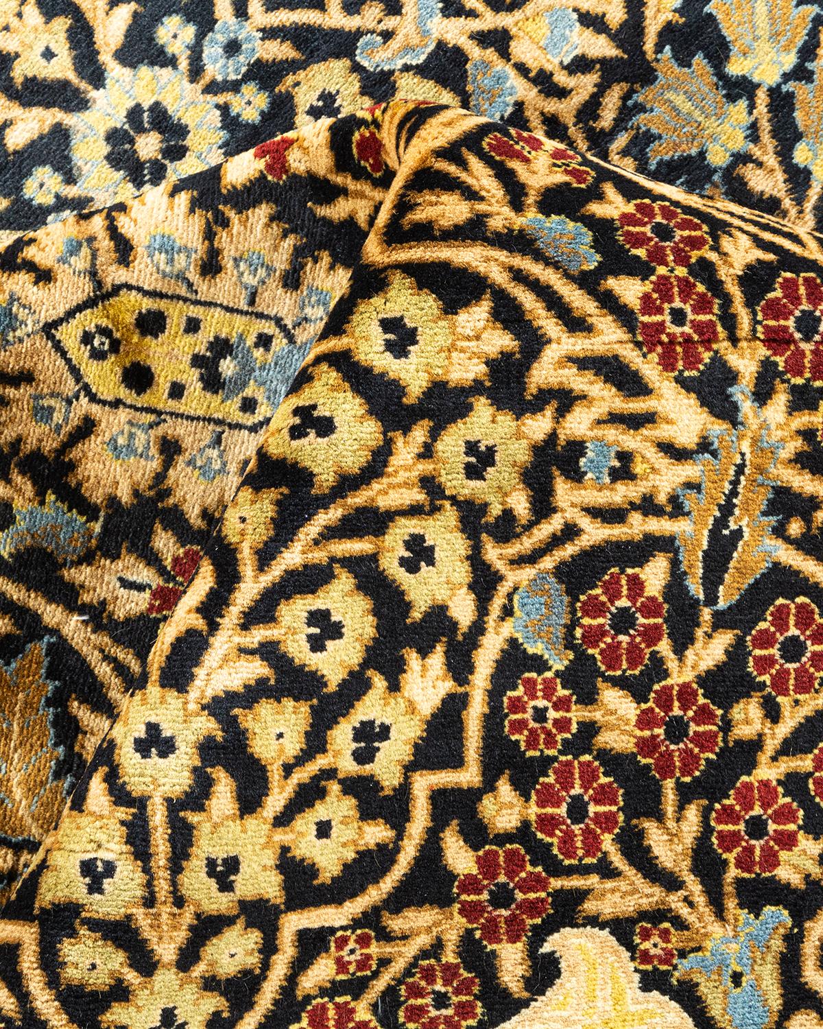 One-of-a-kind Hand Knotted Traditional Tribal Mogul Black Area Rug For Sale 1