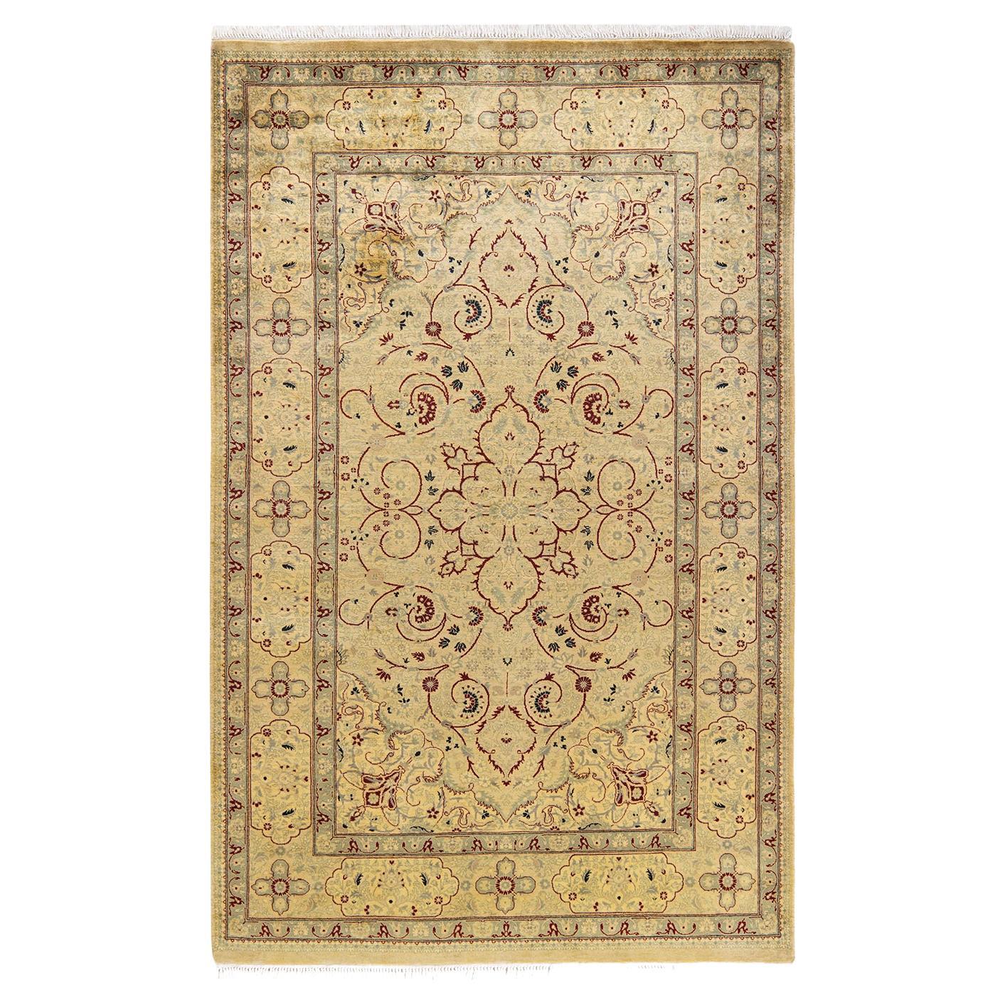 OneOfAKind Hand Knotted Traditional Tribal Mogul Ivory Area Rug For