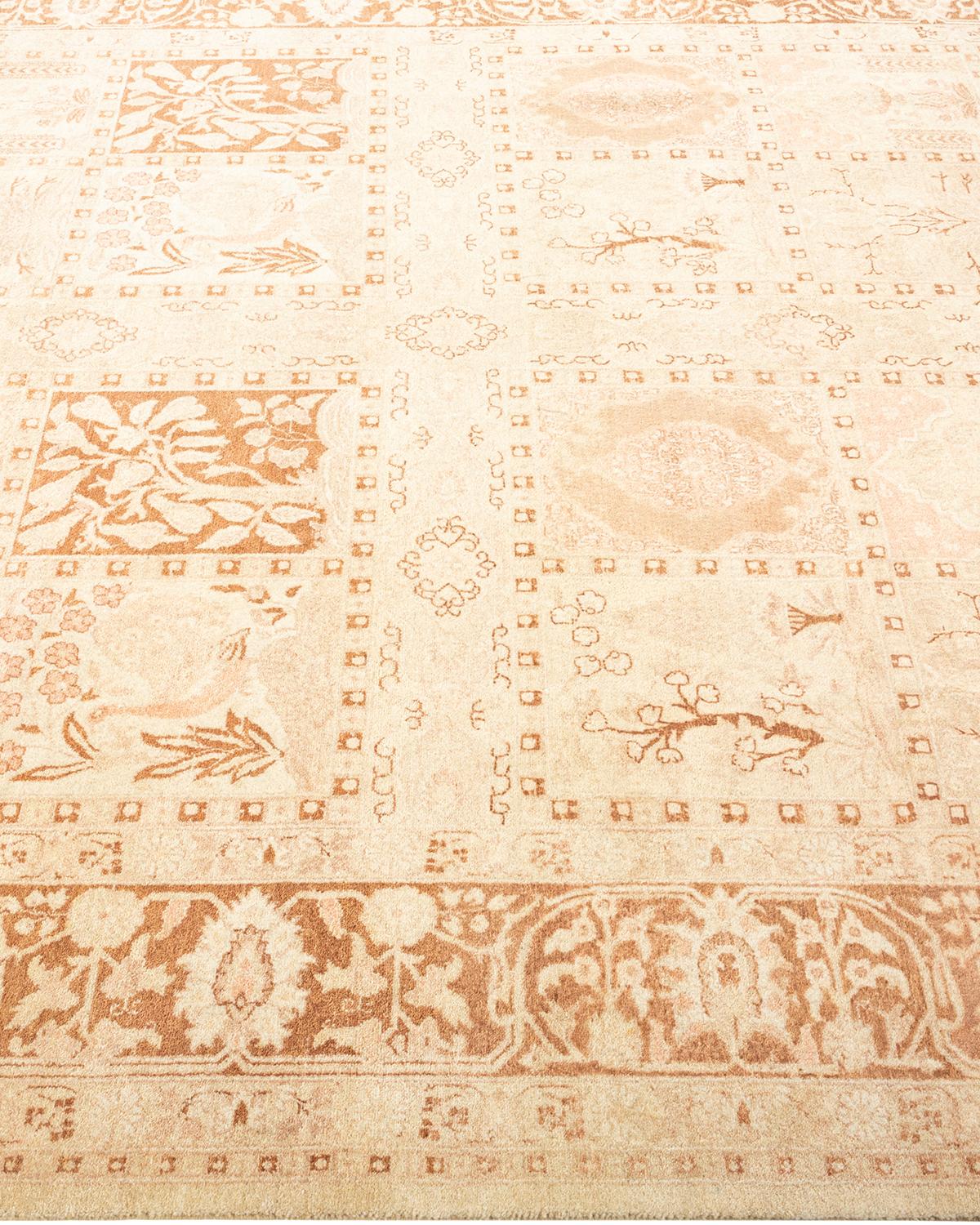One-of-a-Kind Hand Knotted Traditional Tribal Mogul Ivory Area Rug In New Condition For Sale In Norwalk, CT