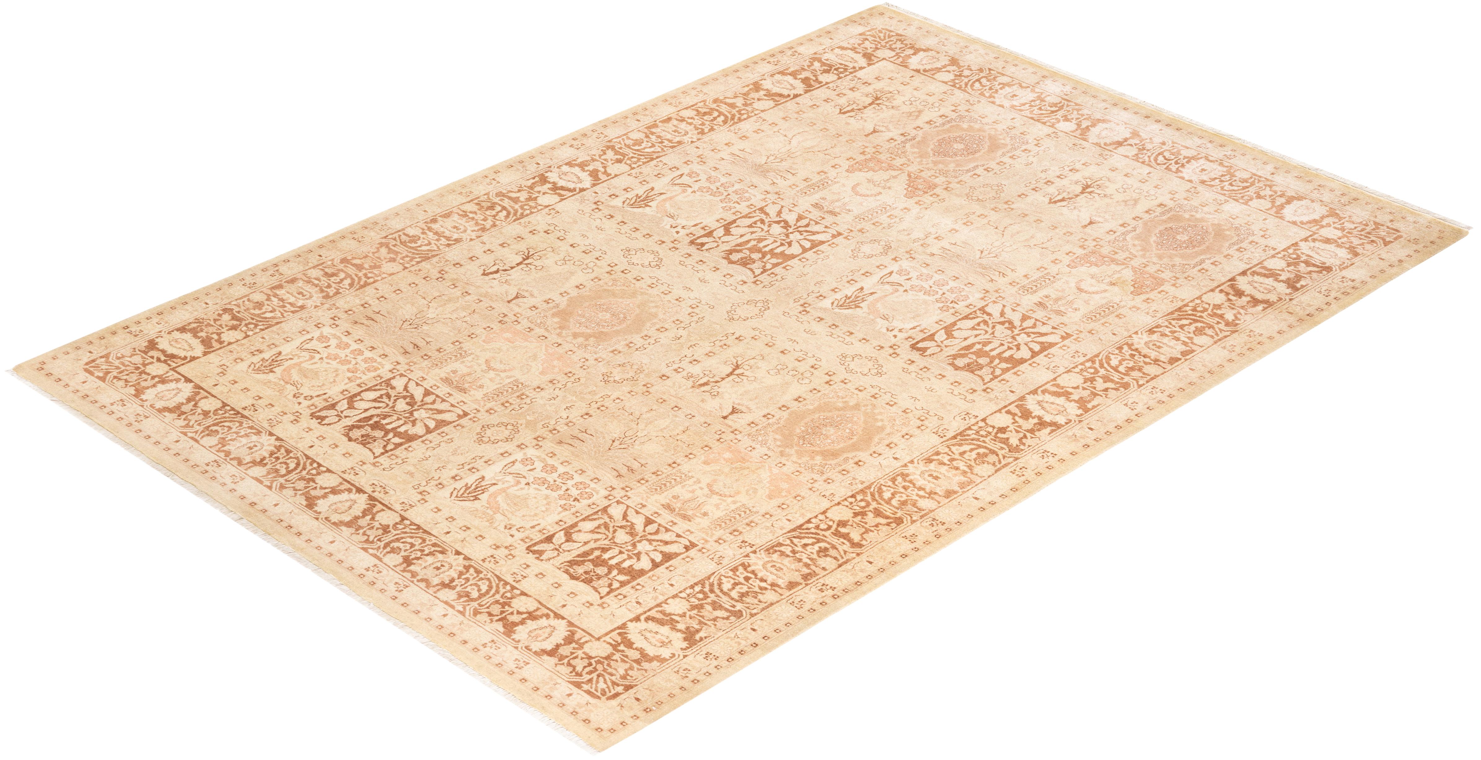 One-of-a-Kind Hand Knotted Traditional Tribal Mogul Ivory Area Rug For Sale 2