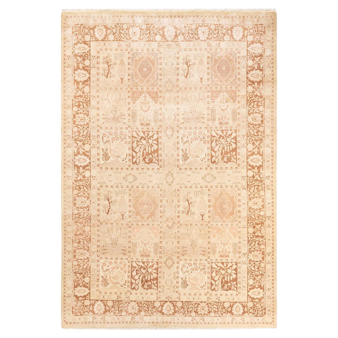 One-of-a-Kind Hand Knotted Traditional Tribal Mogul Ivory Area Rug For Sale