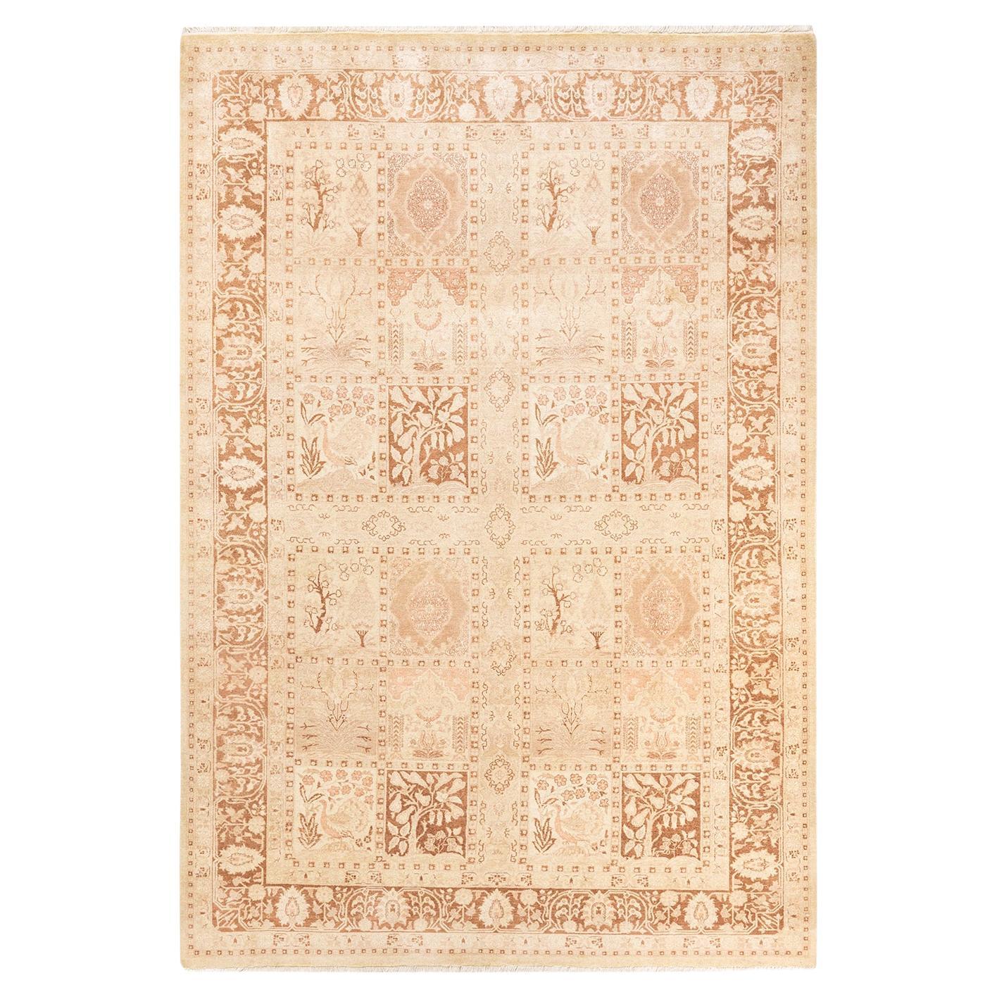 One-of-a-Kind Hand Knotted Traditional Tribal Mogul Ivory Area Rug