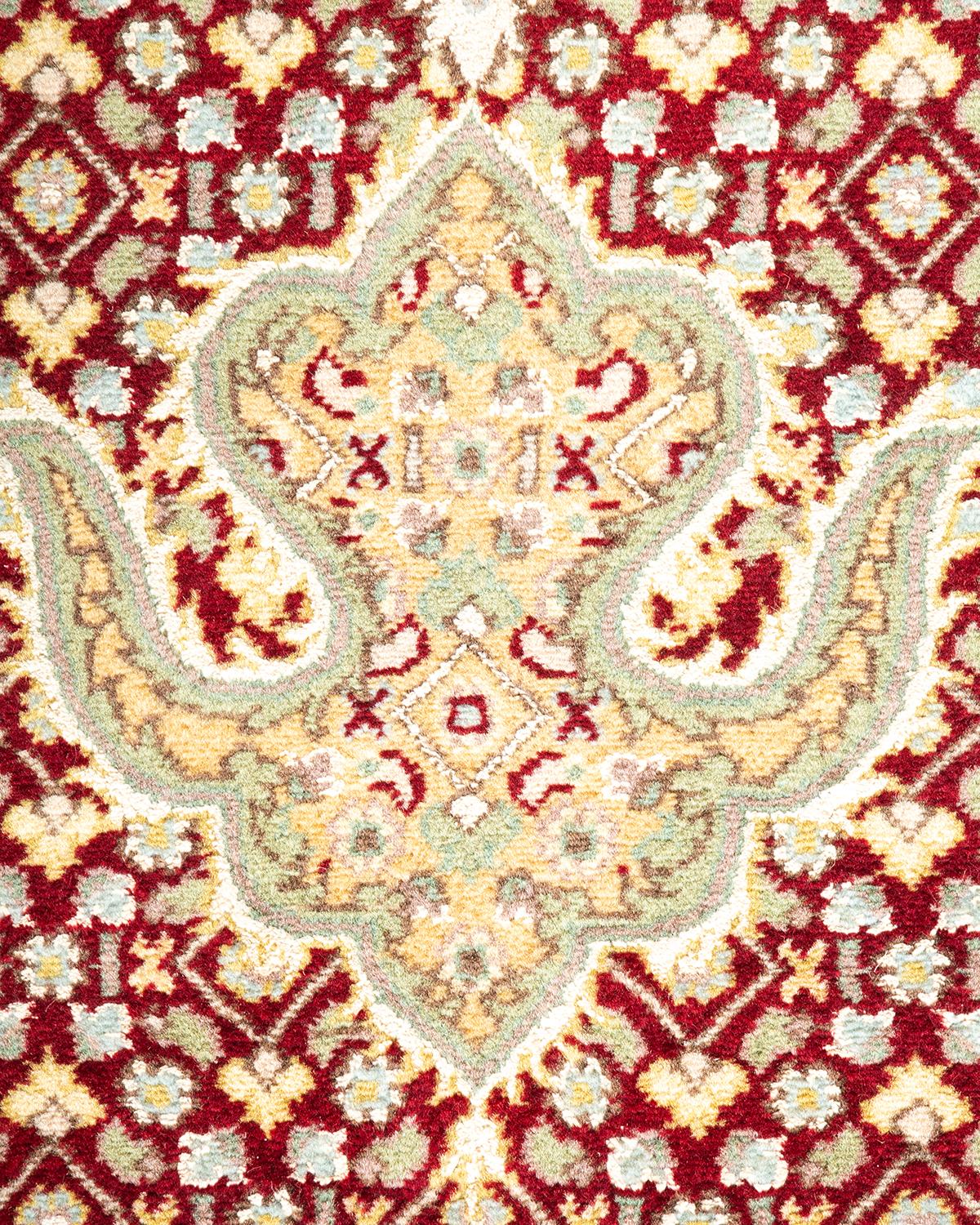 Handgeknüpfter roter Teppich mit traditionellem Stammesmotiv, Mogul, Unikat (Pakistanisch) im Angebot