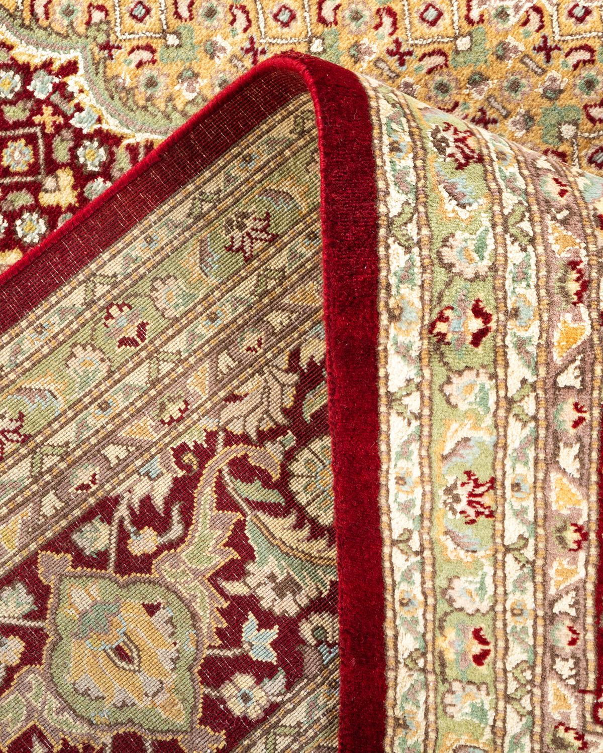 Handgeknüpfter roter Teppich mit traditionellem Stammesmotiv, Mogul, Unikat (Wolle) im Angebot