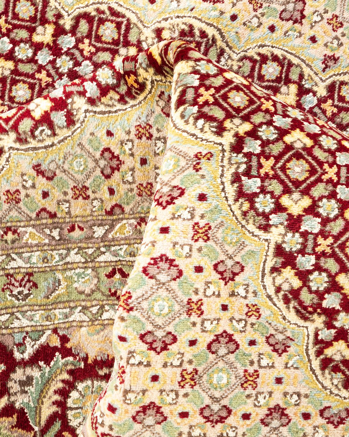 Handgeknüpfter roter Teppich mit traditionellem Stammesmotiv, Mogul, Unikat im Angebot 1