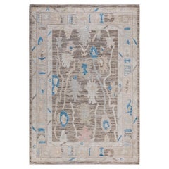 One of a Kind Hand Knotted Traditional Tribal Oushak Brown Area Rug 