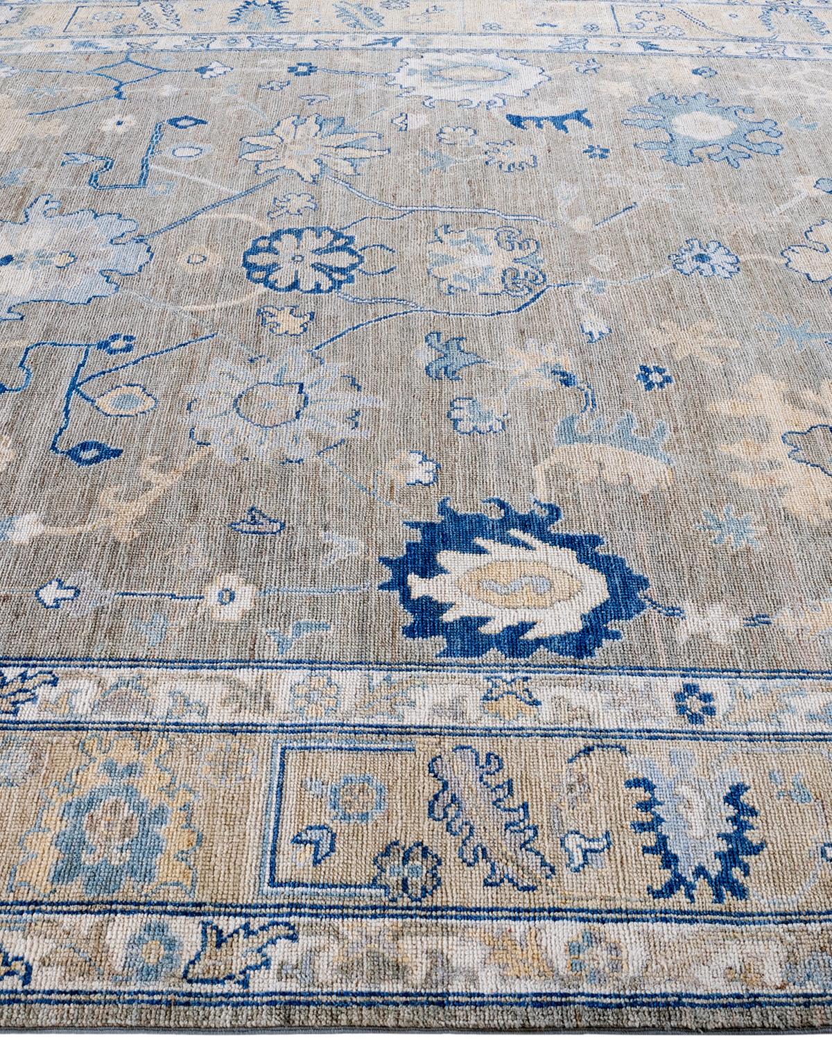 One of a Kind Hand Knotted Traditional Tribal Oushak Gray Area Rug In New Condition In Norwalk, CT