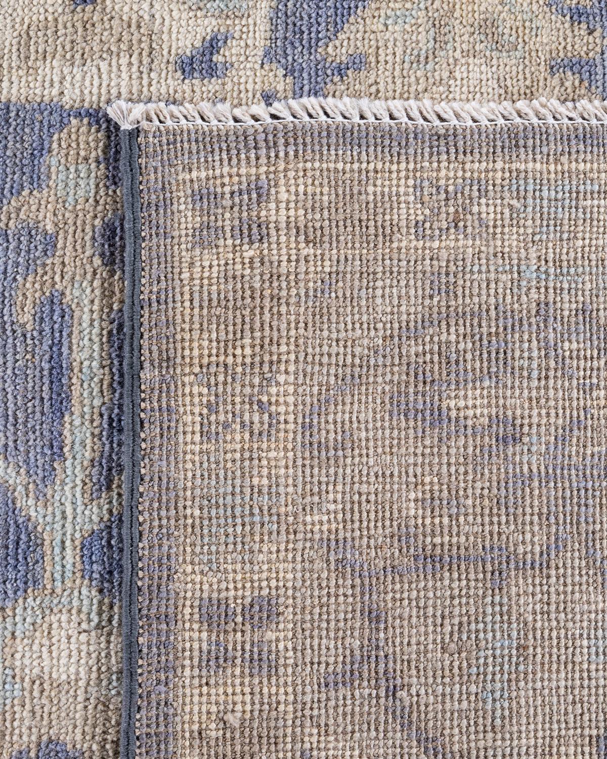 Contemporary One of a Kind Hand Knotted Traditional Tribal Oushak Gray Area Rug For Sale