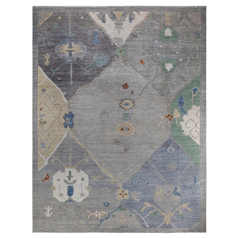 One of a Kind Hand Knotted Traditional Tribal Oushak Gray Area Rug For ...