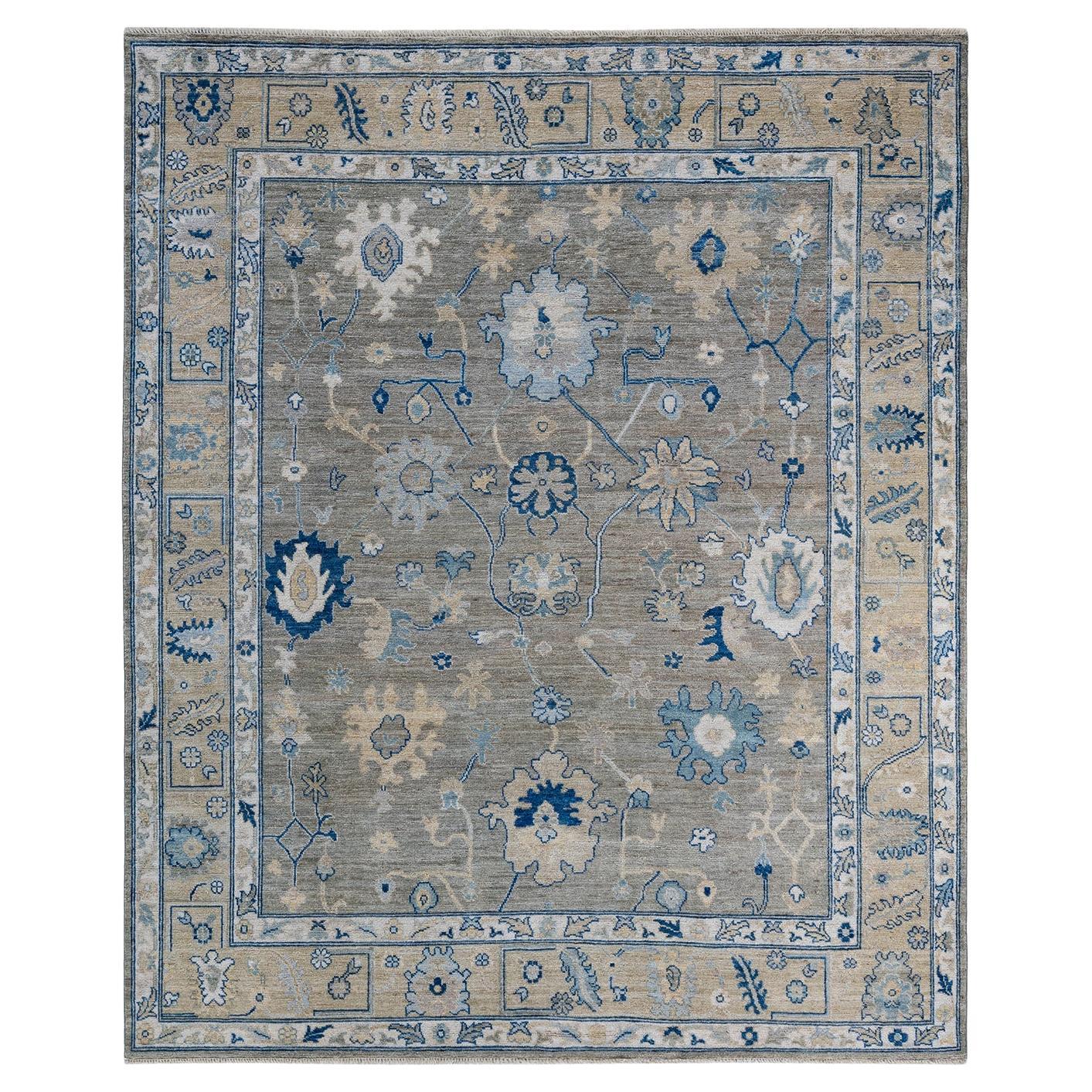 One of a Kind Hand Knotted Traditional Tribal Oushak Gray Area Rug