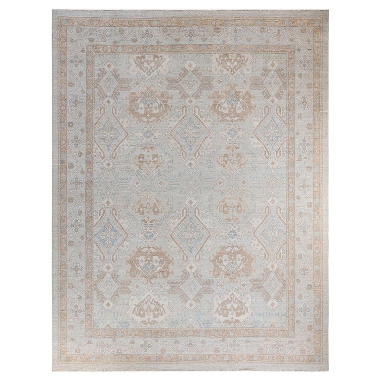 Ottis Traditional Rug One of a Kind Hand Knotted Traditional Tribal Oushak Ivory Area Rug For ...