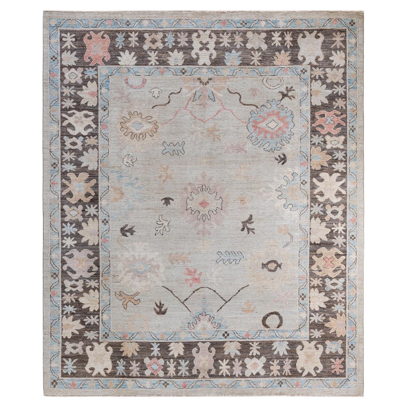 One of a Kind Hand Knotted Traditional Tribal Oushak Ivory Area Rug For Sale