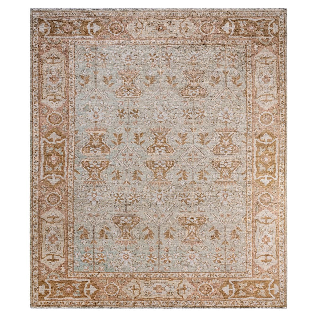 One of a Kind Hand Knotted Traditional Tribal Oushak Ivory Area Rug