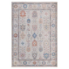 One of a Kind Hand Knotted Traditional Tribal Oushak Ivory Area Rug 