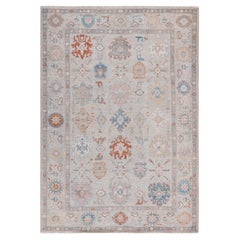 One of a Kind Hand Knotted Traditional Tribal Oushak Ivory Area Rug 