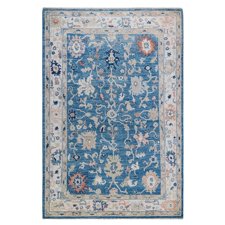 Light Traditional Rug One of a Kind Hand Knotted Traditional Tribal Oushak Light Blue Area ...