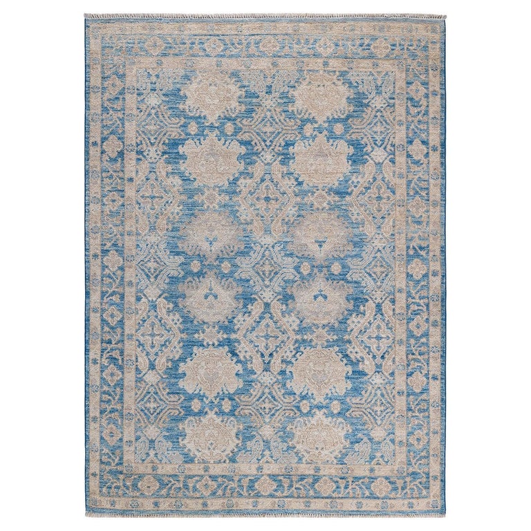 Light Traditional Rug One of a Kind Hand Knotted Traditional Tribal Oushak Light Blue Area ...