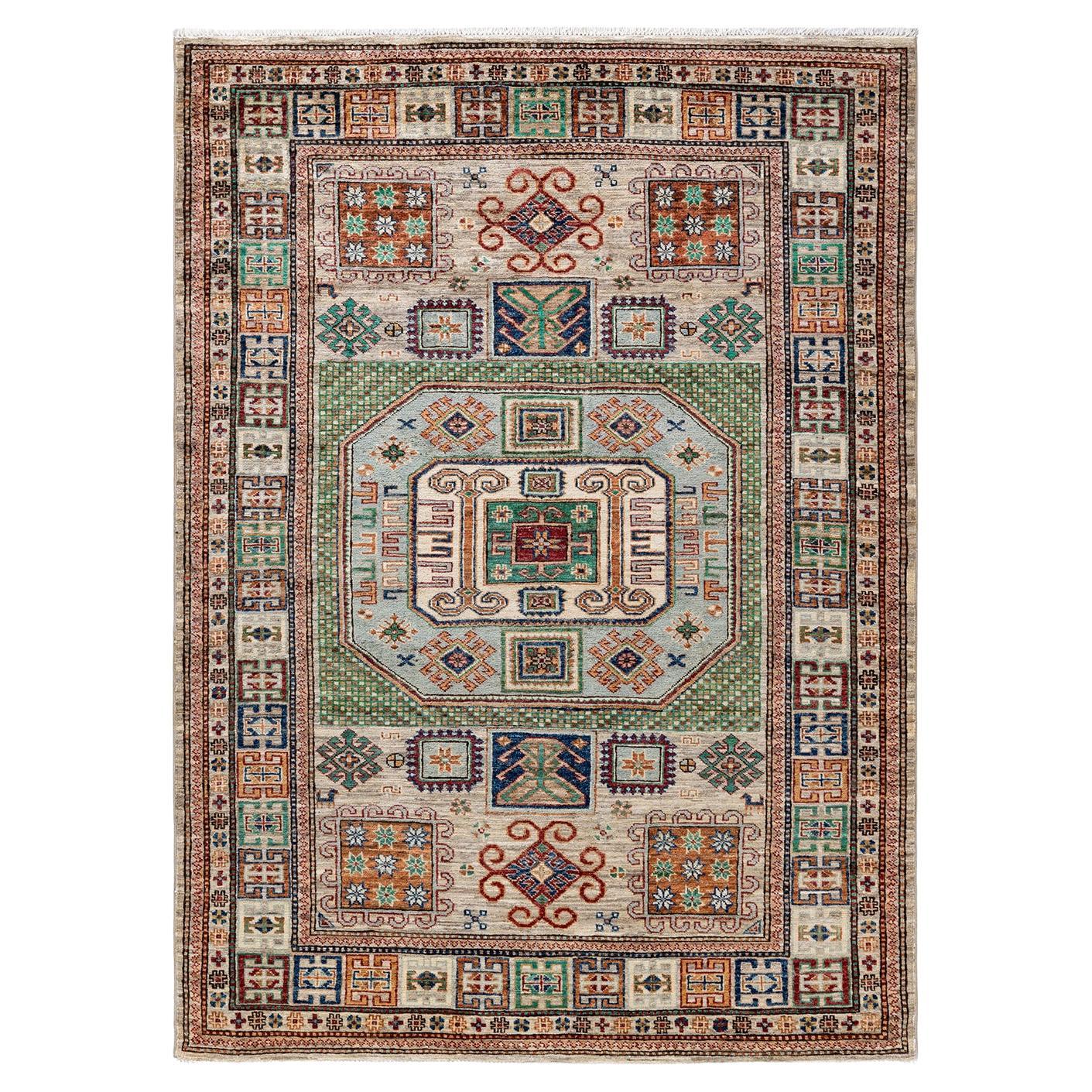 One of a Kind Hand Knotted Traditional Tribal Serapi Beige Area Rug