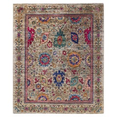 One of a Kind Hand Knotted Traditional Tribal Serapi Beige Area Rug 