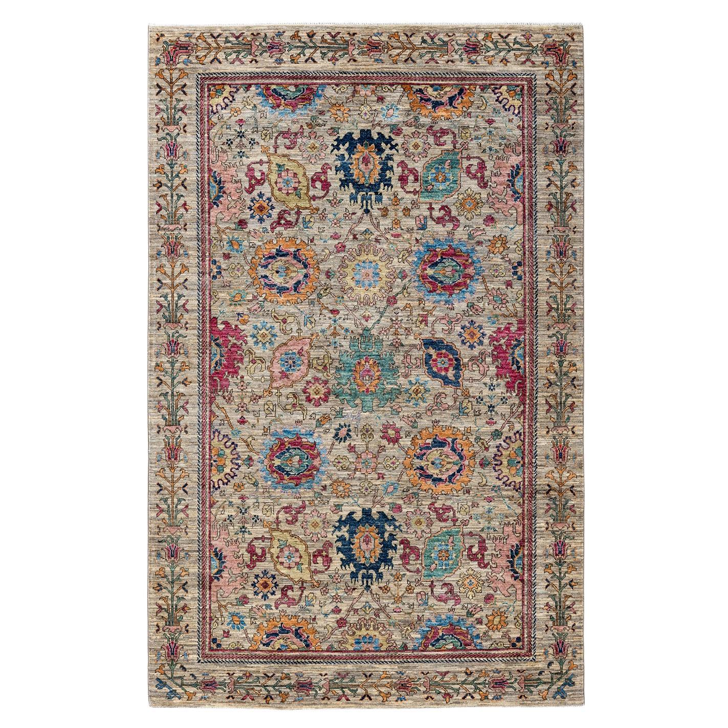 One of a Kind Hand Knotted Traditional Tribal Serapi Beige Area Rug  For Sale