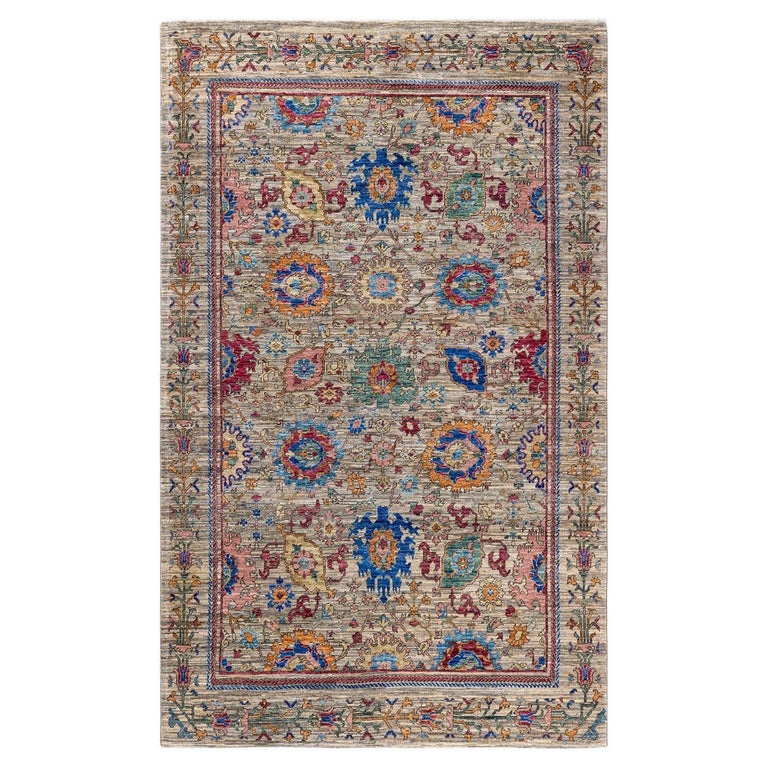 One of a Kind Hand Knotted Traditional Tribal Serapi Beige Area Rug For ...