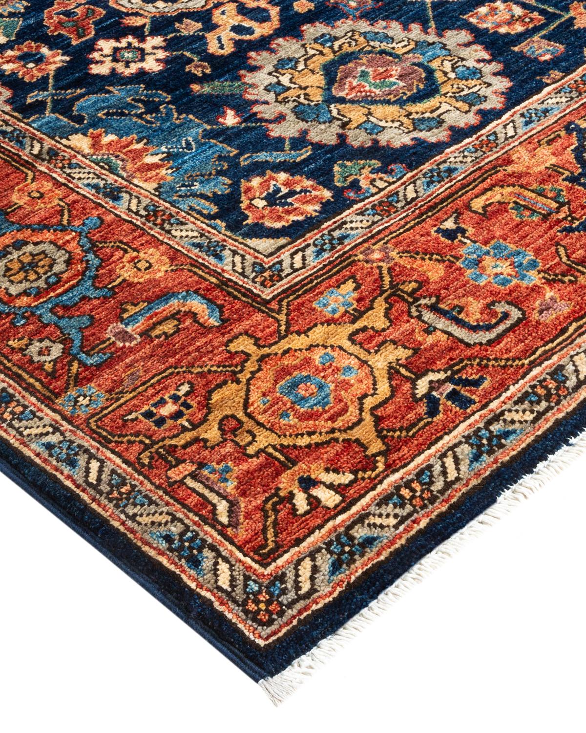 Persian rug-making at its finest inspired the rich colors, elaborate geometric motifs, and botanical detailing of the Serapi collection. With as many as 100 knots per inch, these handcrafted rugs are as durable as they are visually stunning, and