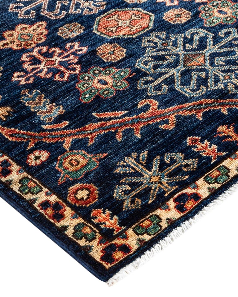 One of a Kind Hand Knotted Traditional Tribal Serapi Blue Area Rug For ...