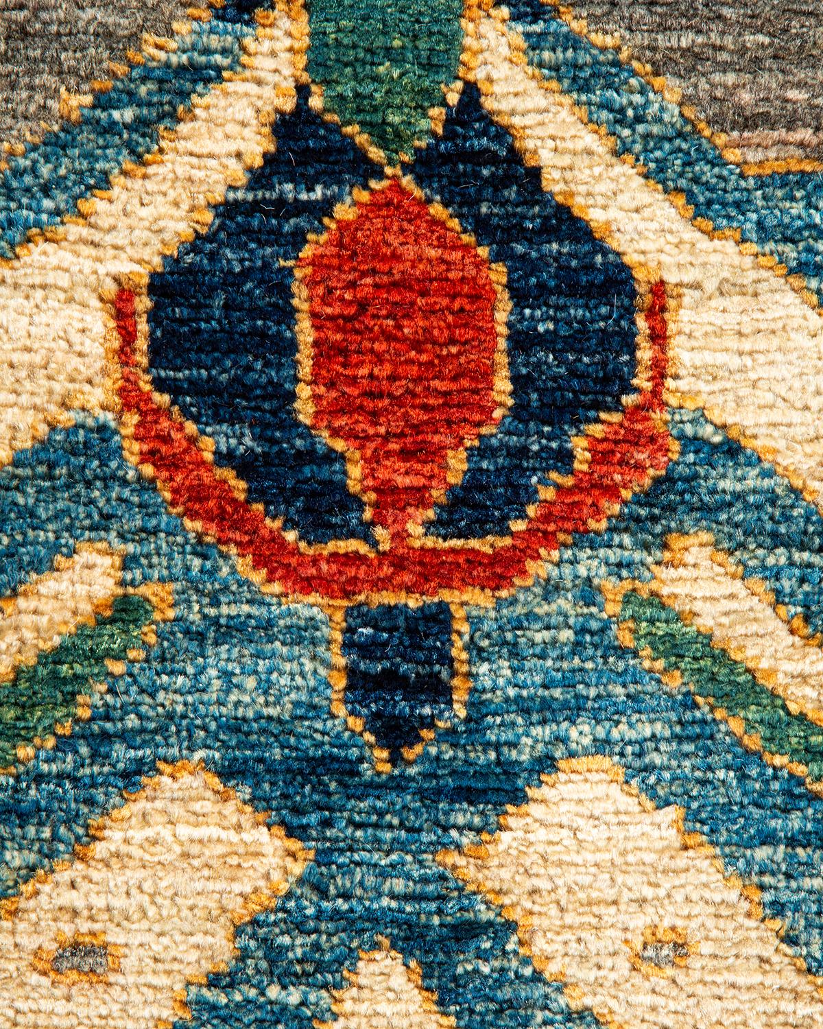 Pakistani One of a Kind Hand Knotted Traditional Tribal Serapi Blue Area Rug  For Sale