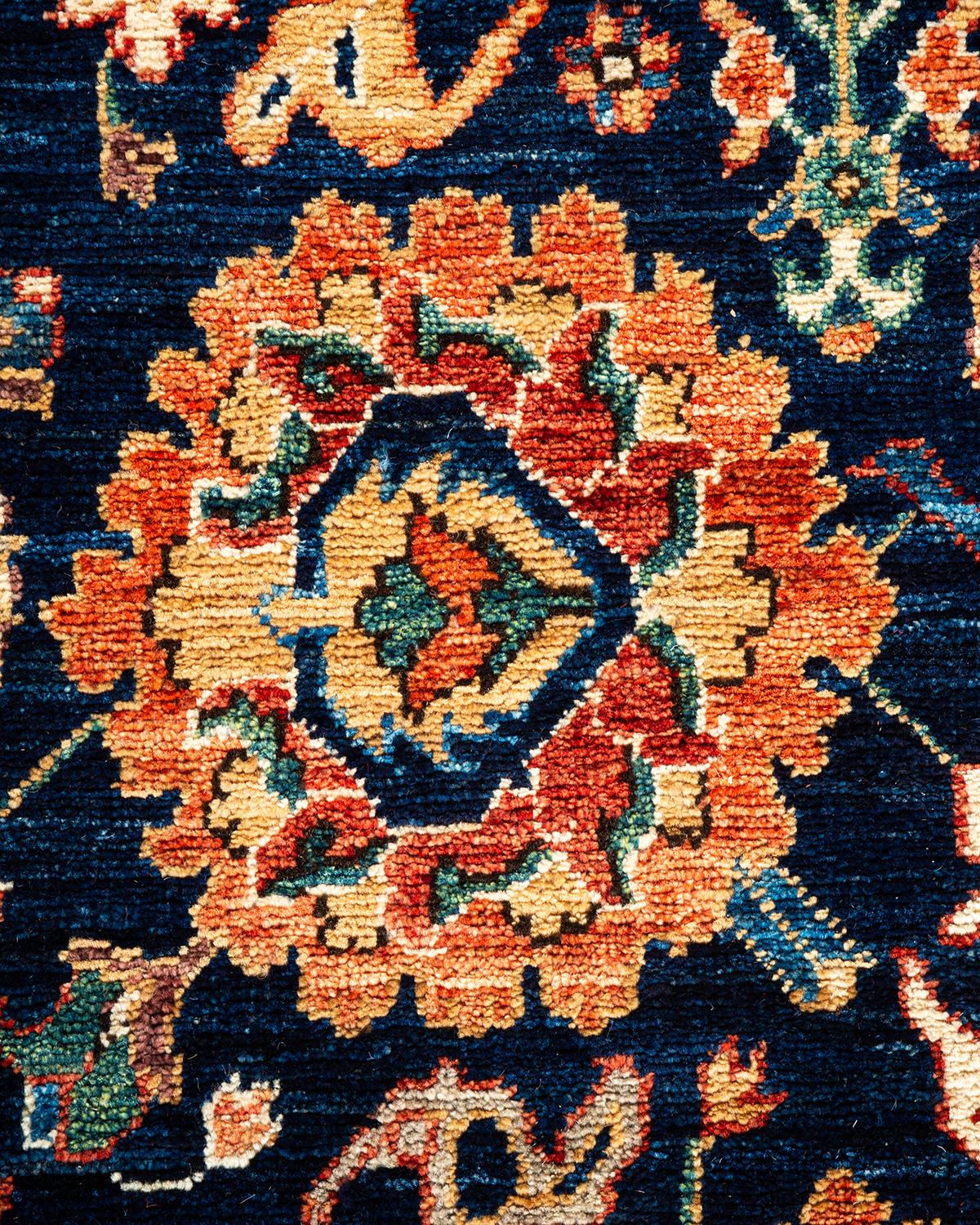 Pakistani One of a Kind Hand Knotted Traditional Tribal Serapi Blue Area Rug